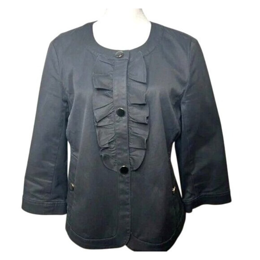 Talbots Womens Black Ruffle Front Blazer Jacket Size 8